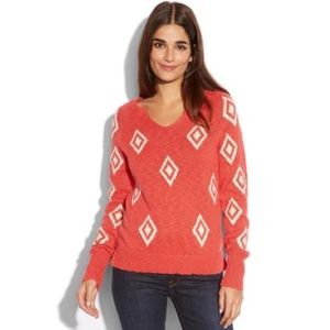 Lucky Brand Coral Intarsia Diamond Pattern Sweater